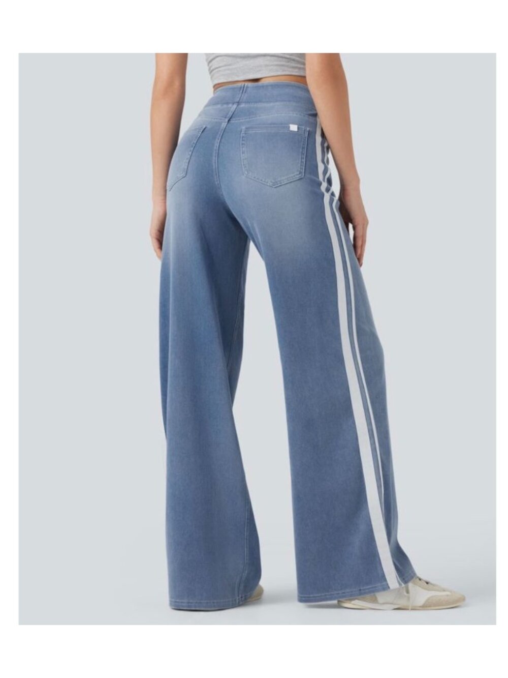 Halara M Wide-Leg Denim Pants With Side Stripes By Halara